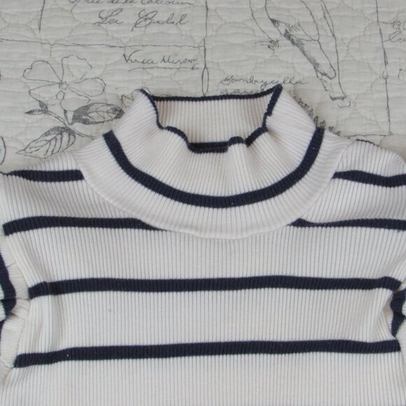 Anthropologie T.La Ruffled Rib knit navy white Striped Turtleneck Top womens S - Picture 5 of 7